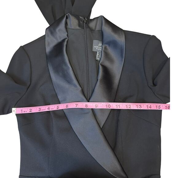 Adrianna Papell Black Tuxedo Jumpsuit Satin Lapel Belt Long Sleeve Women Size 2 - Picture 9 of 12